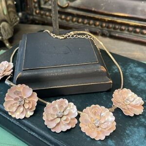Pink enamel metal flowers Vintage necklace